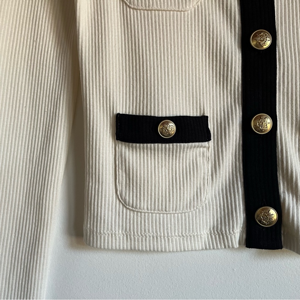 JCrew Vintage Rib Lady Jacket Cardigan XXS Ivory Black Gold Buttons $79.50 BW073 - Picture 5 of 13